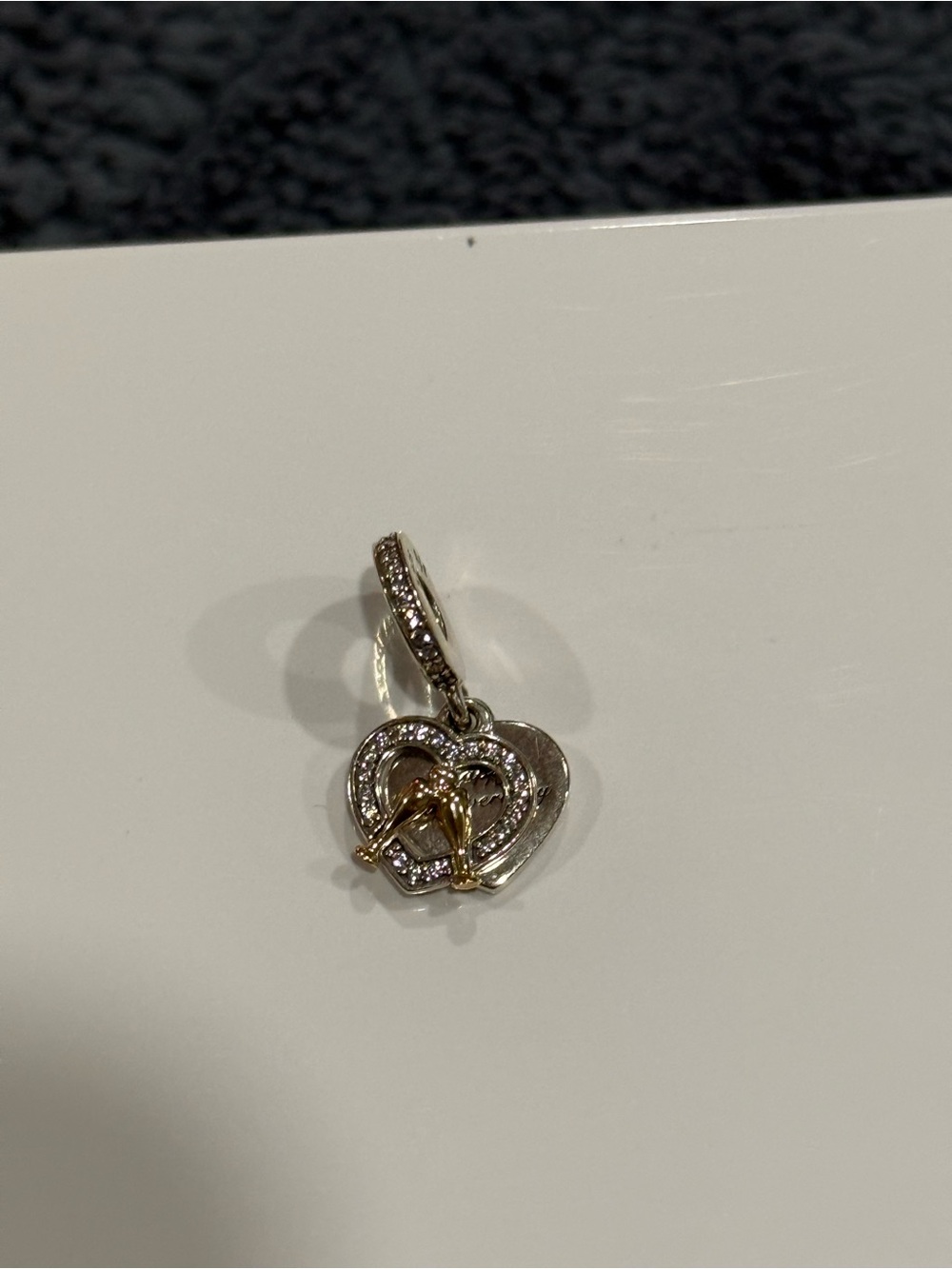 Pandora Two-Tone Heart Charm with Gold Bird Accent